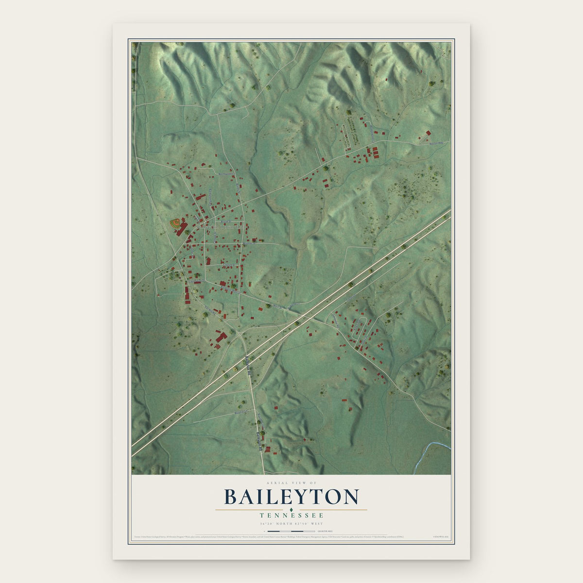 Baileyton, Tennessee map print, the full design