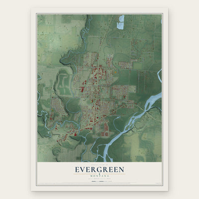 Evergreen, Montana map print, the full design