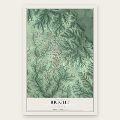 Bright, Indiana map print, the full design