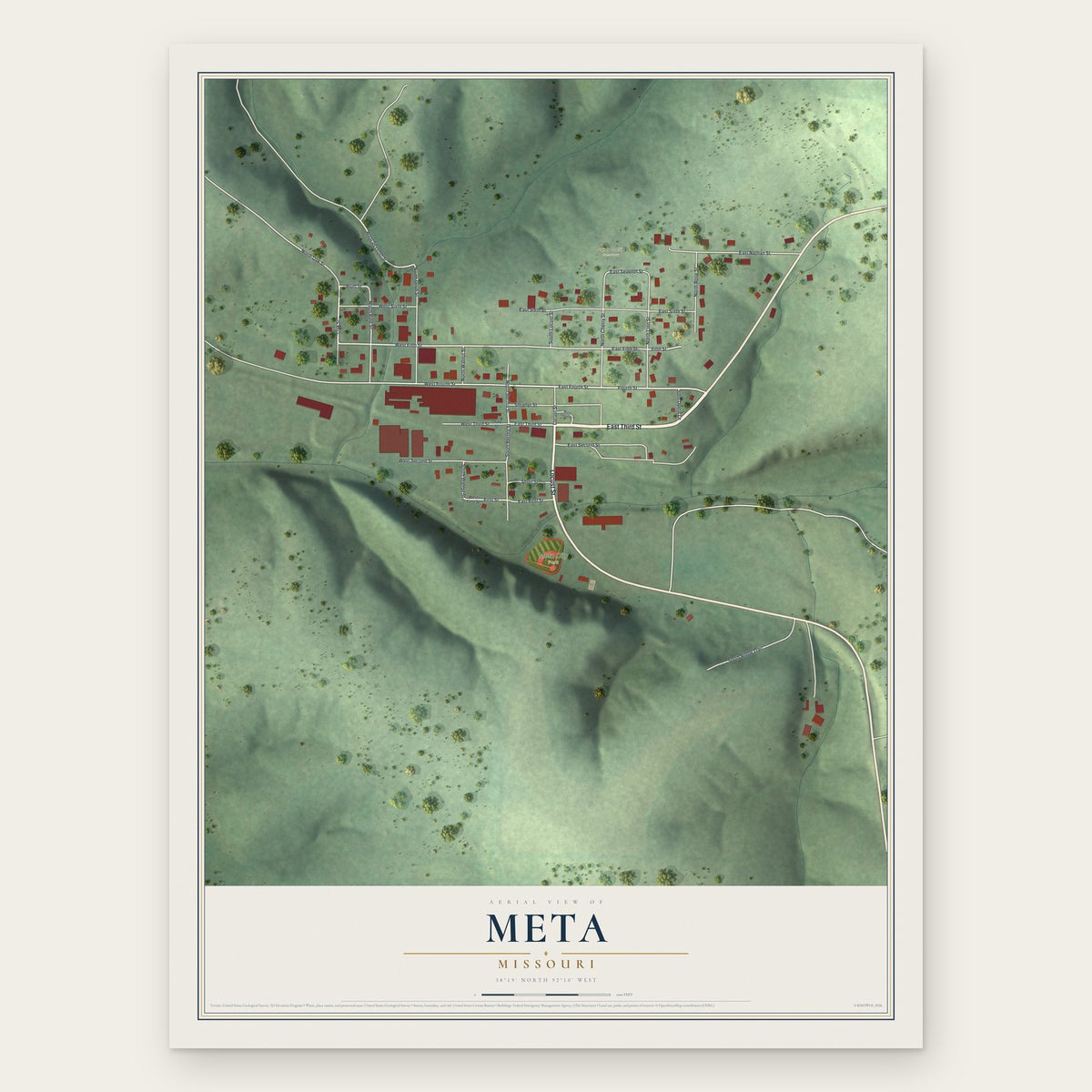 Meta, Missouri map print, the full design