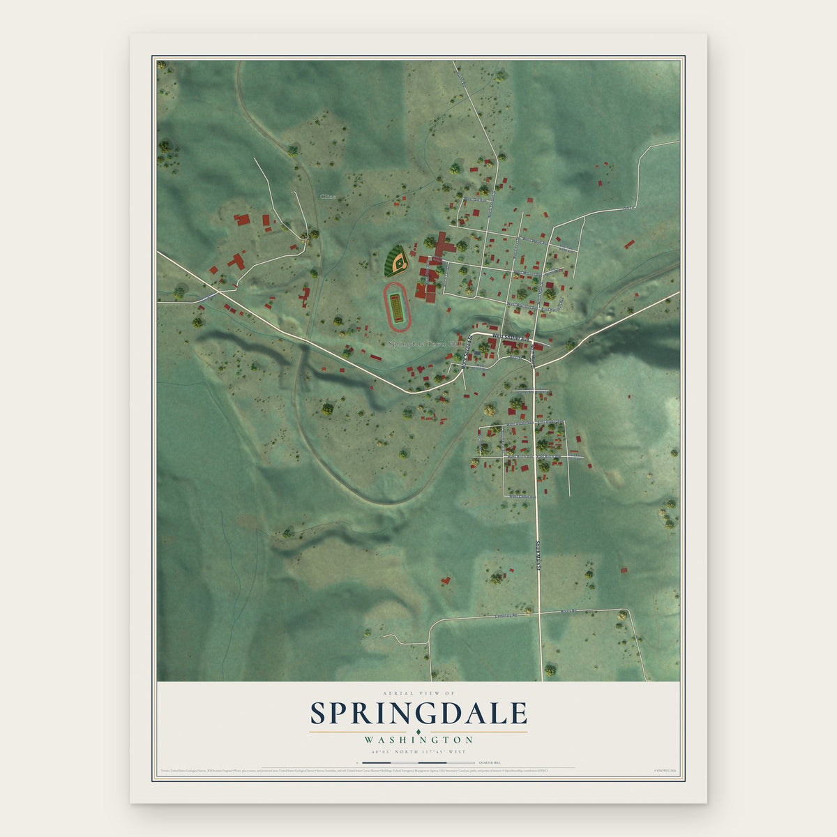 Springdale, Washington map print, the full design