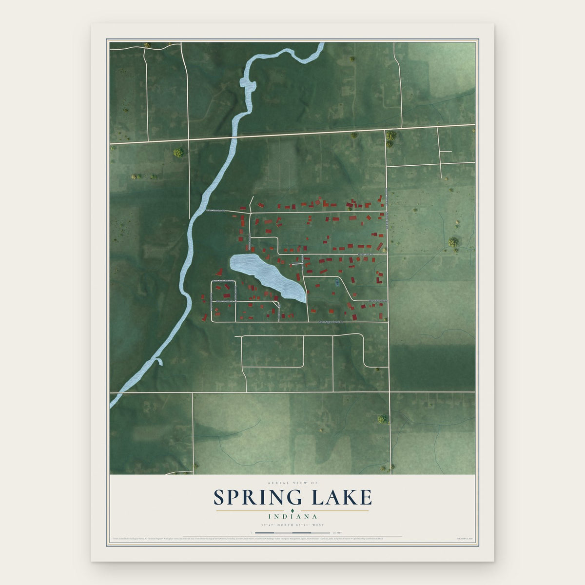 Spring Lake, Indiana map print, the full design
