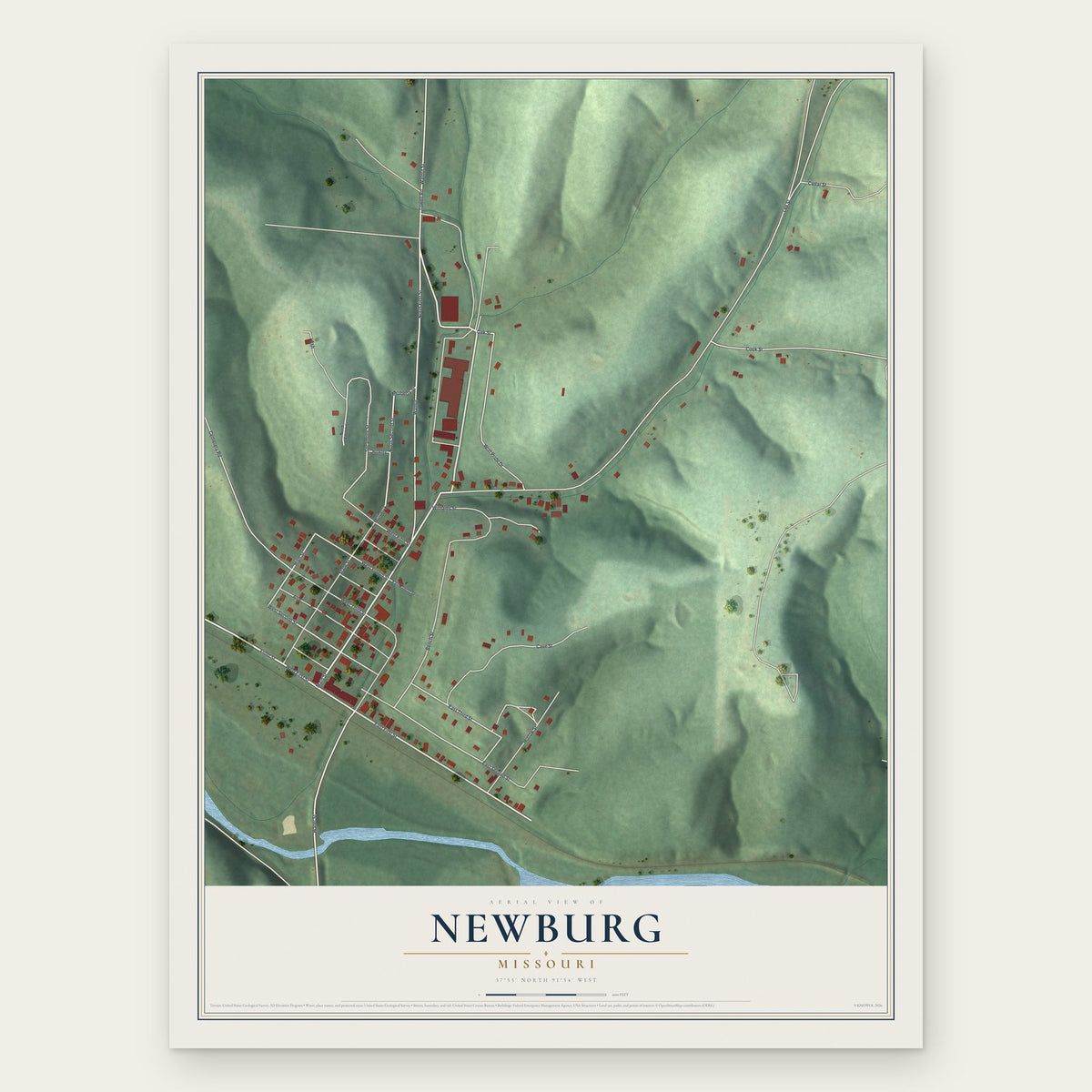 Newburg, Missouri map print, the full design