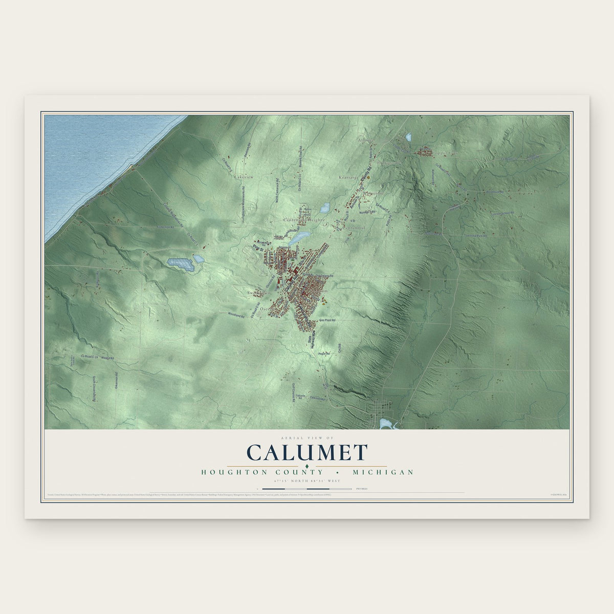 Calumet, Houghton County, Michigan map print, the full design