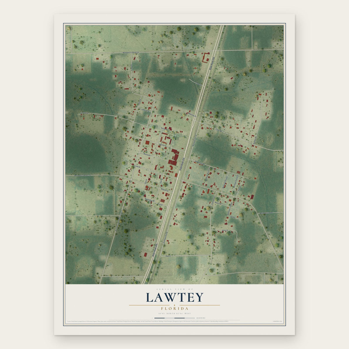 Lawtey, Florida map print, the full design