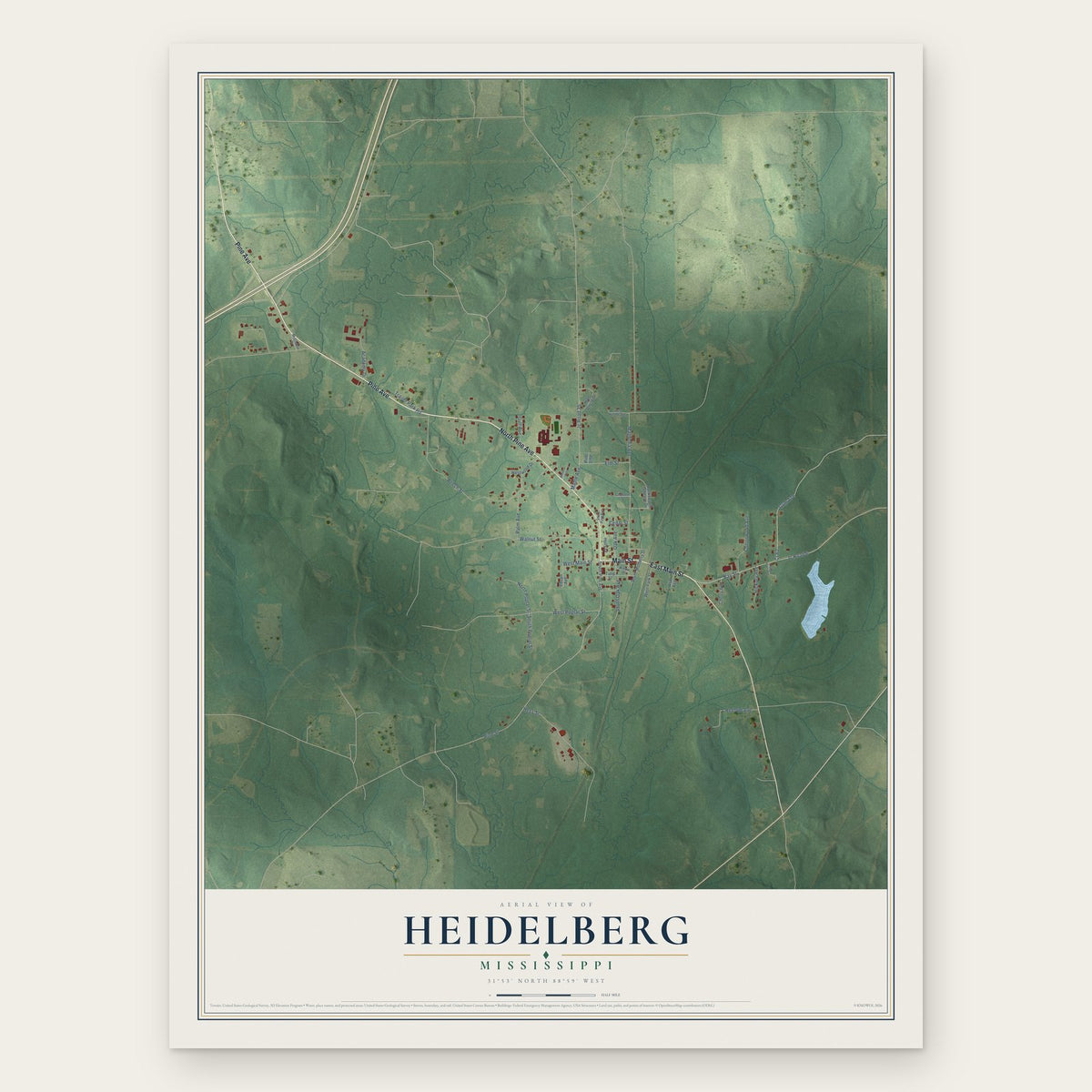 Heidelberg, Mississippi map print, the full design
