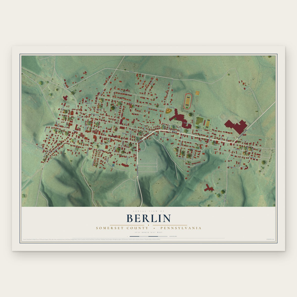 Berlin, Somerset County, Pennsylvania map print, the full design