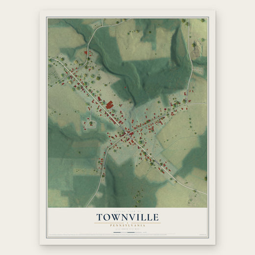 Townville, Pennsylvania map print, the full design