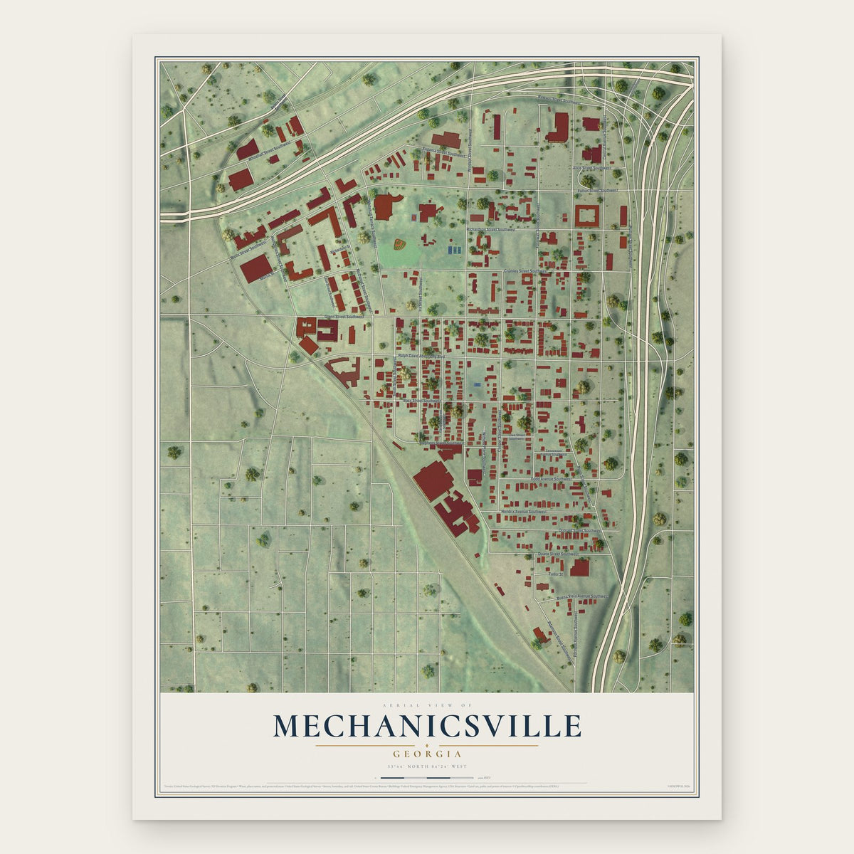 Mechanicsville, Georgia map print, the full design