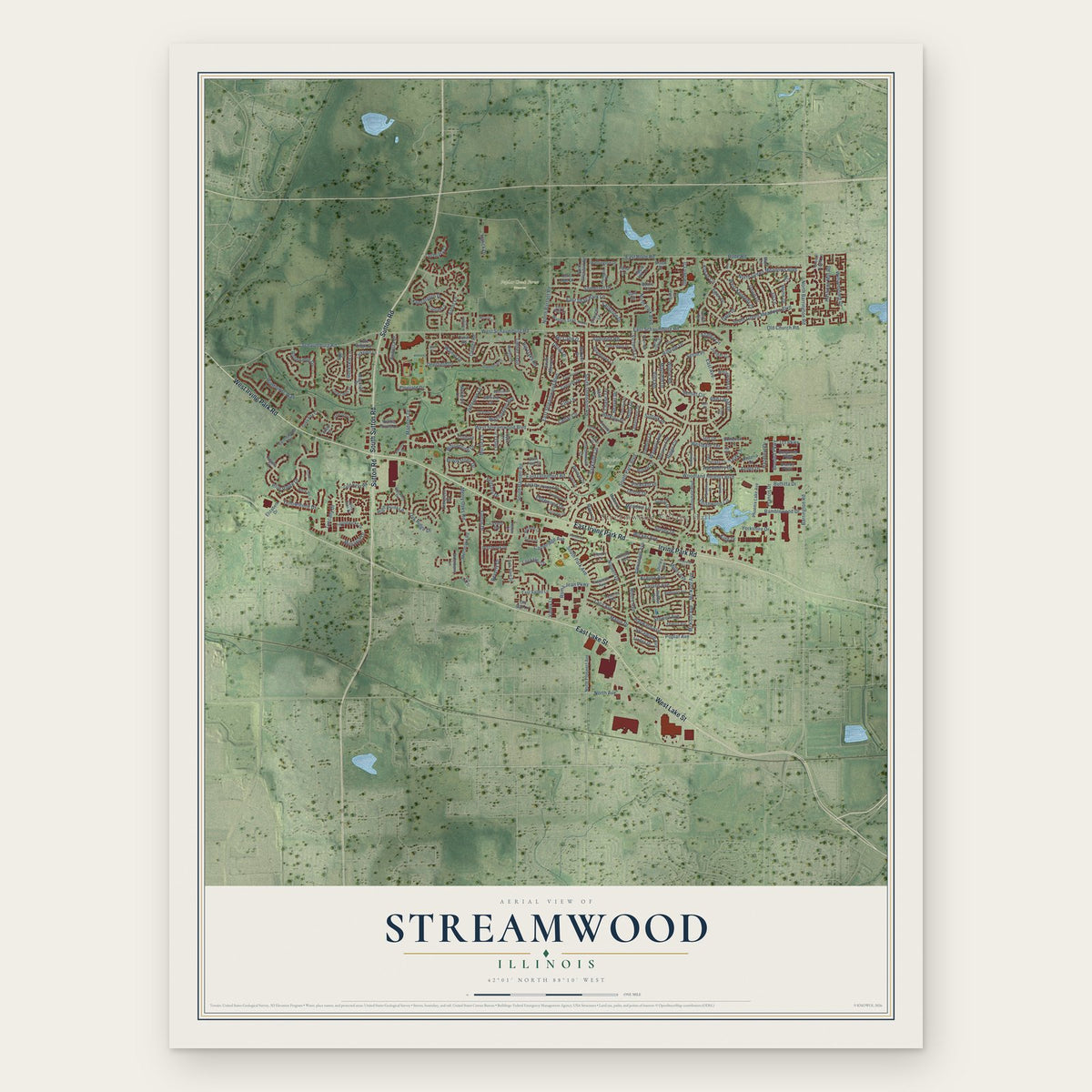 Streamwood, Illinois map print, the full design