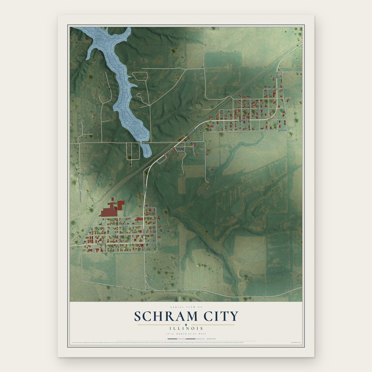 Schram City, Illinois map print, the full design