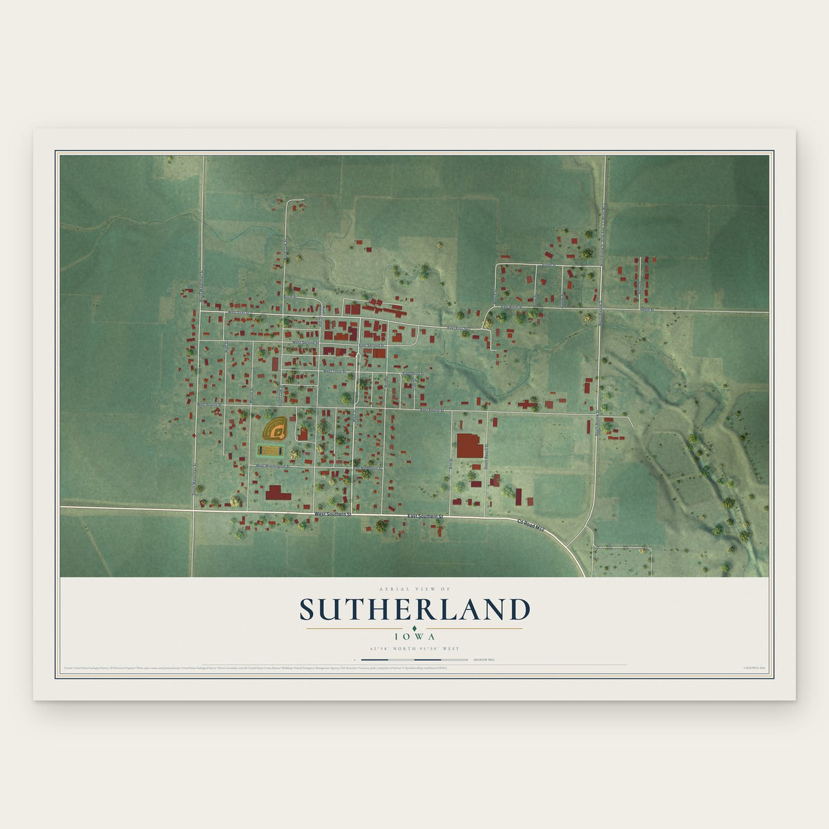 Sutherland, Iowa map print, the full design