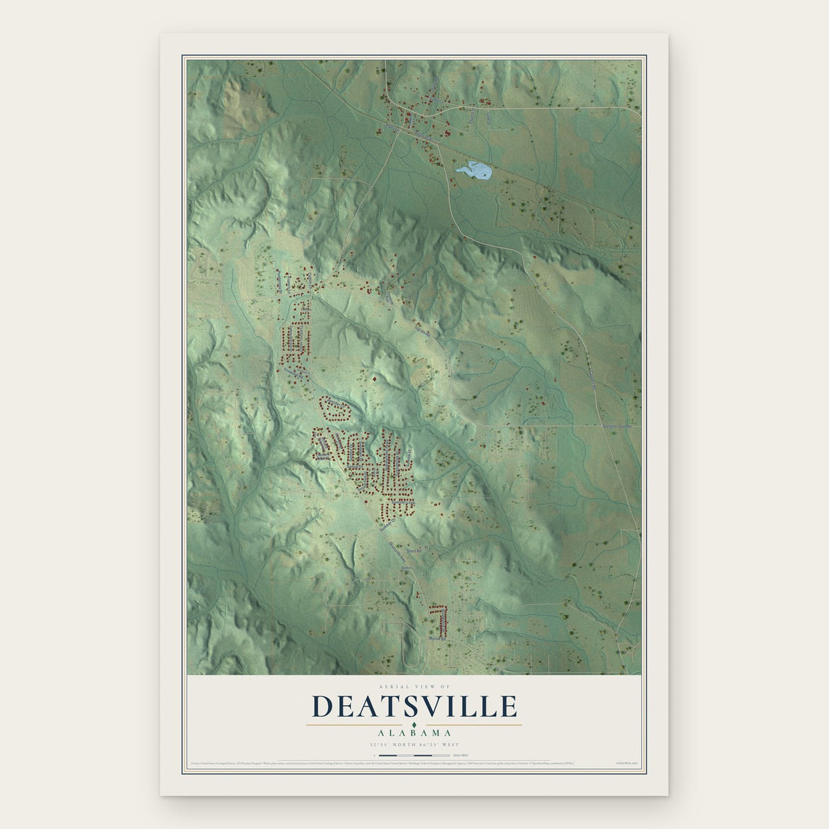 Deatsville, Alabama map print, the full design