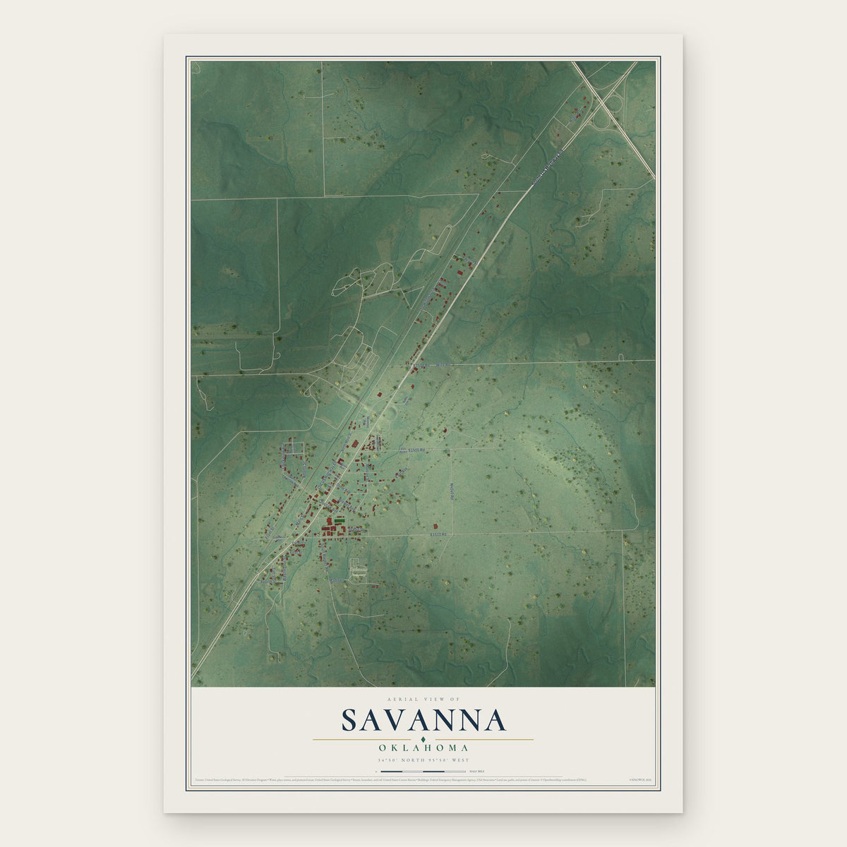 Savanna, Oklahoma map print, the full design