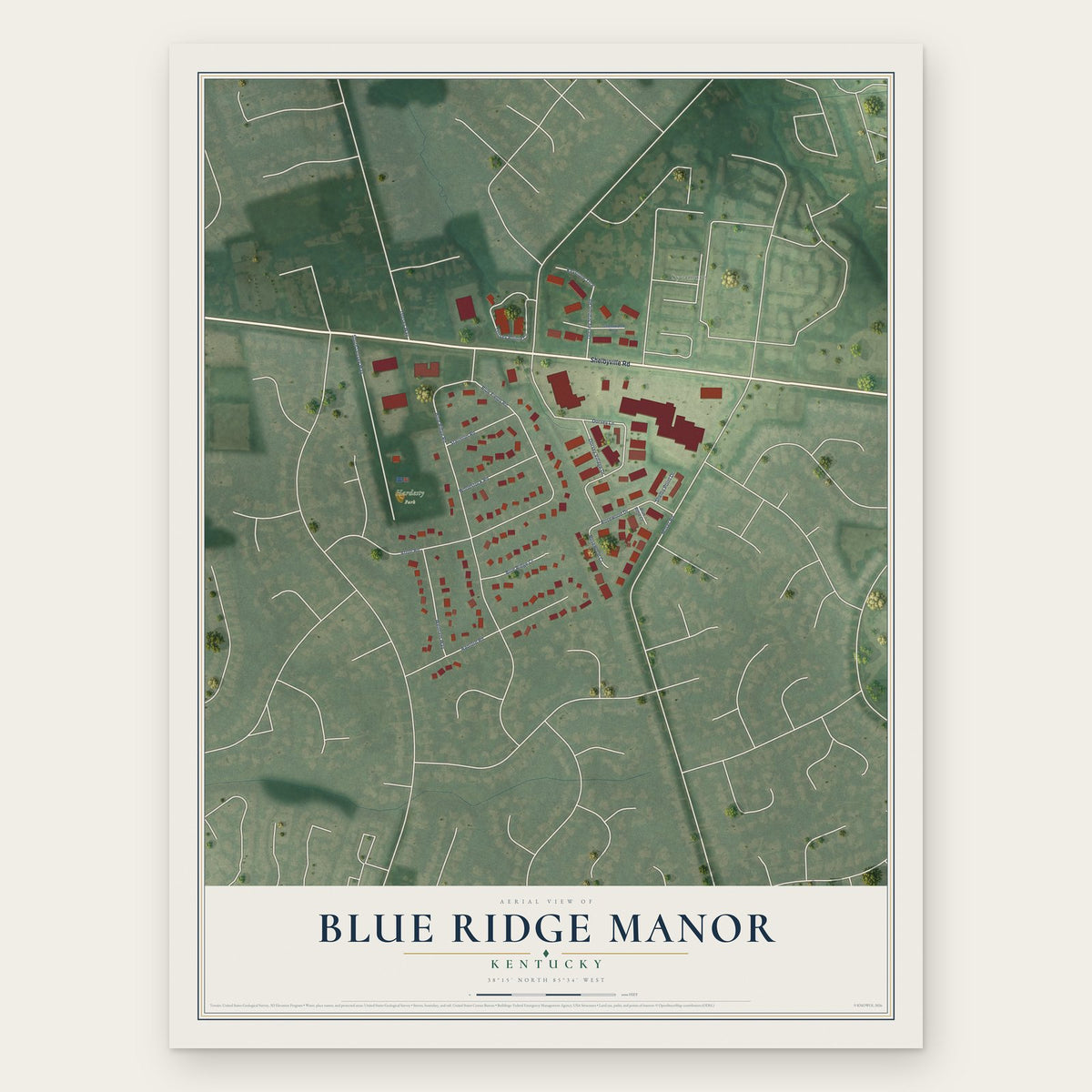 Blue Ridge Manor, Kentucky map print, the full design