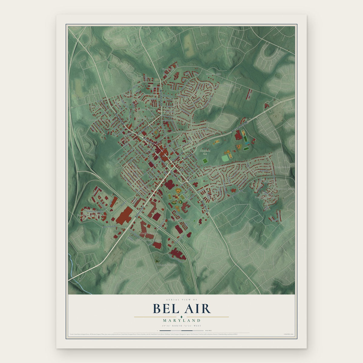 Bel Air, Maryland map print, the full design