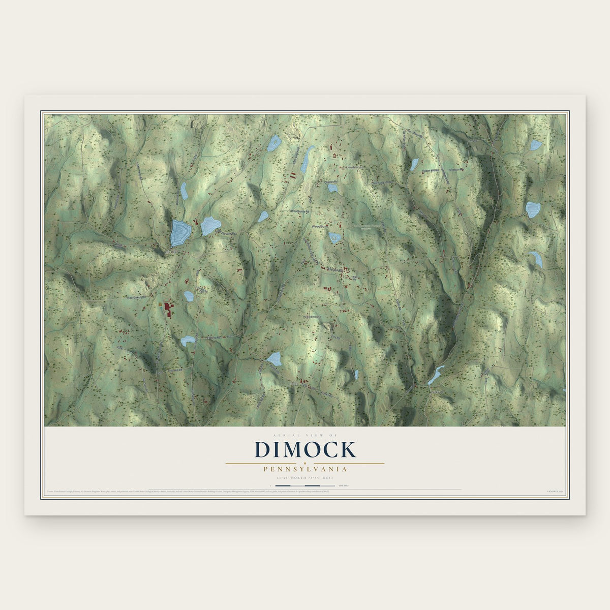 Dimock, Pennsylvania map print, the full design