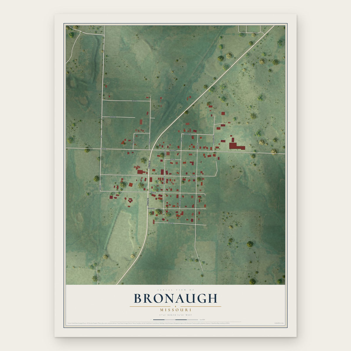 Bronaugh, Missouri map print, the full design