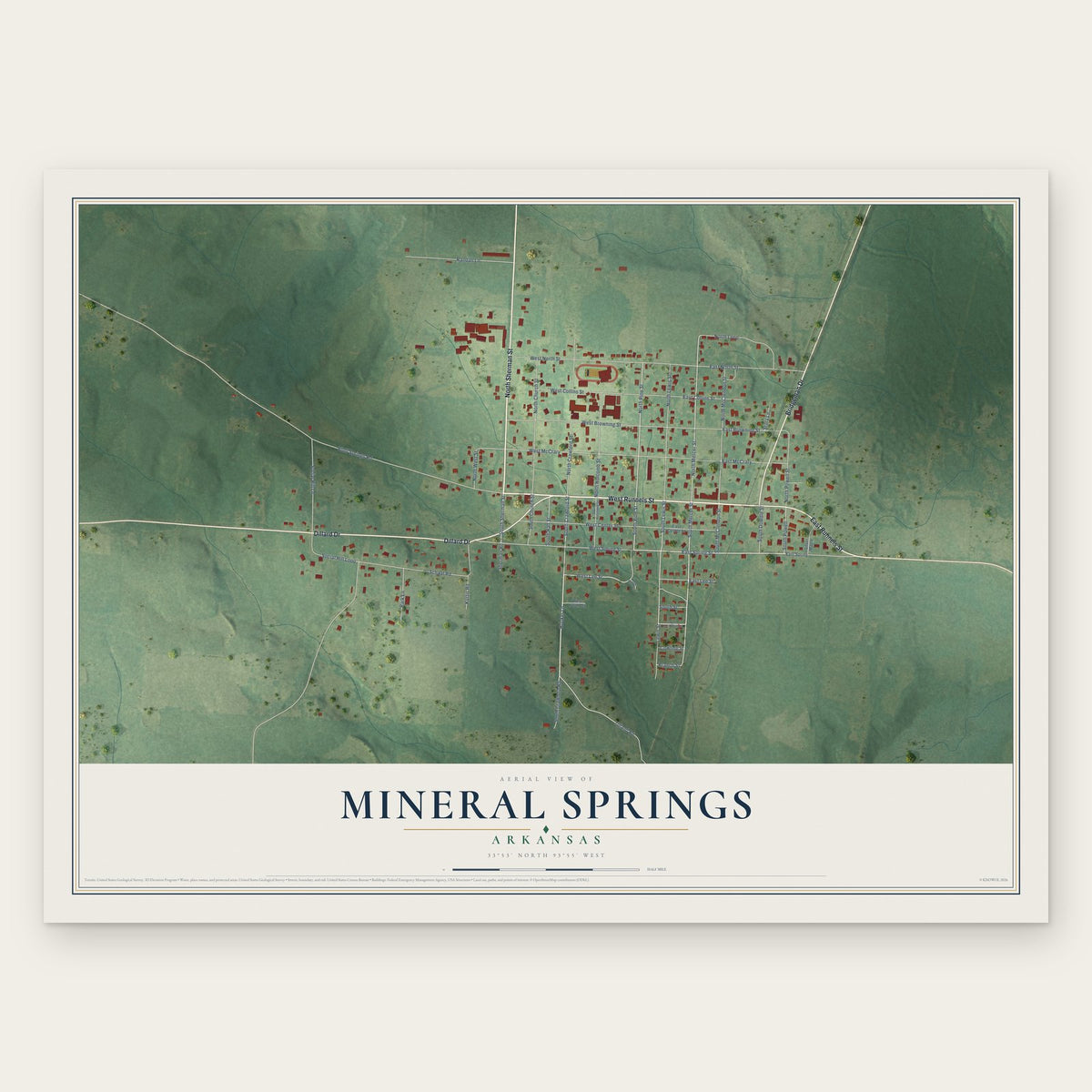 Mineral Springs, Arkansas map print, the full design
