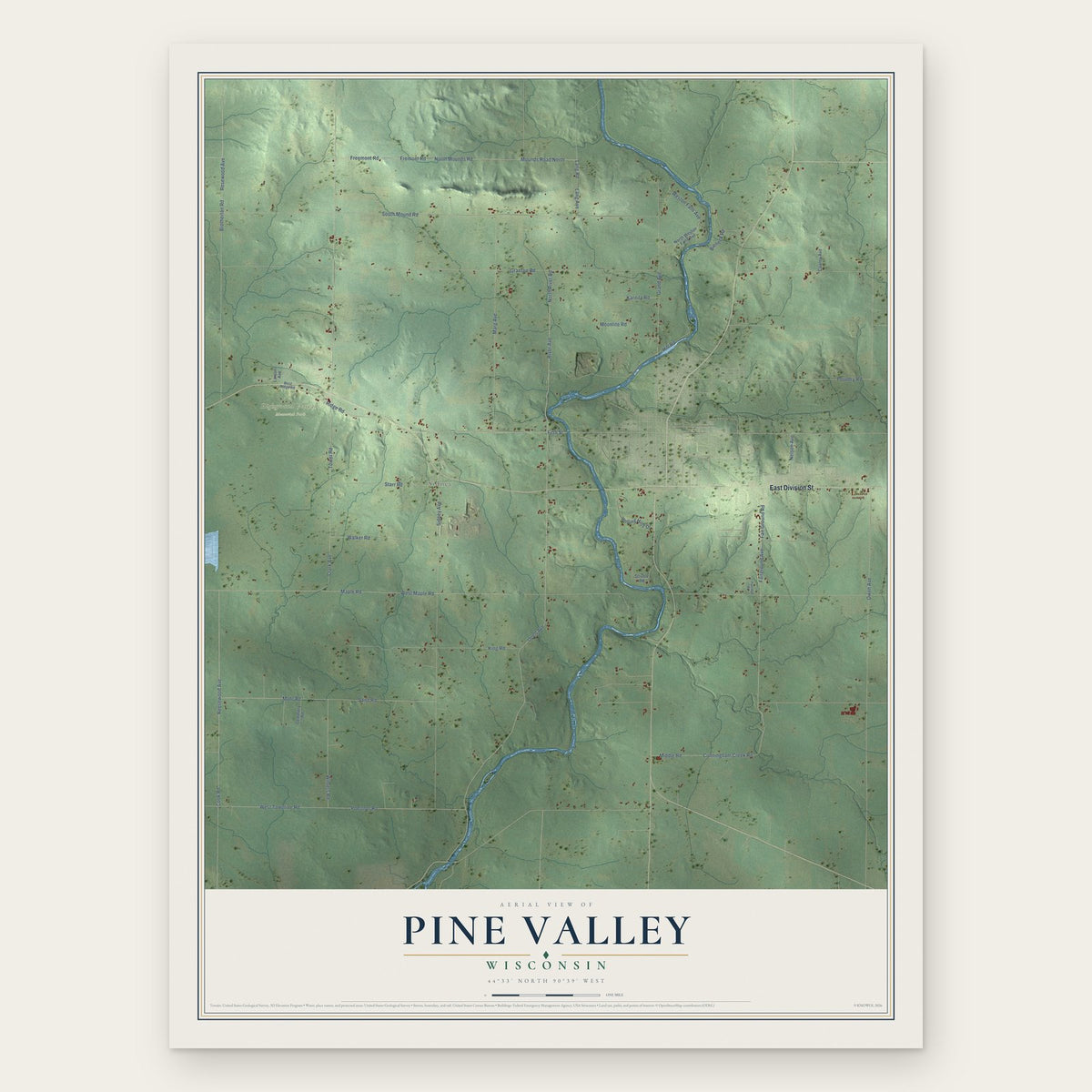 Pine Valley, Wisconsin map print, the full design