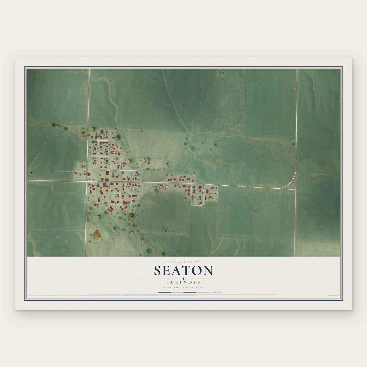 Seaton, Illinois map print, the full design