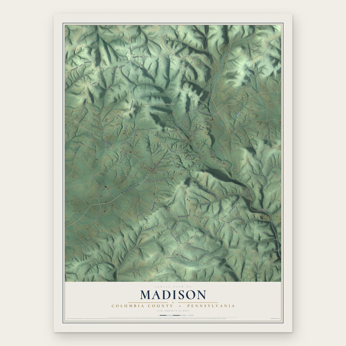 Madison, Columbia County, Pennsylvania map print, the full design