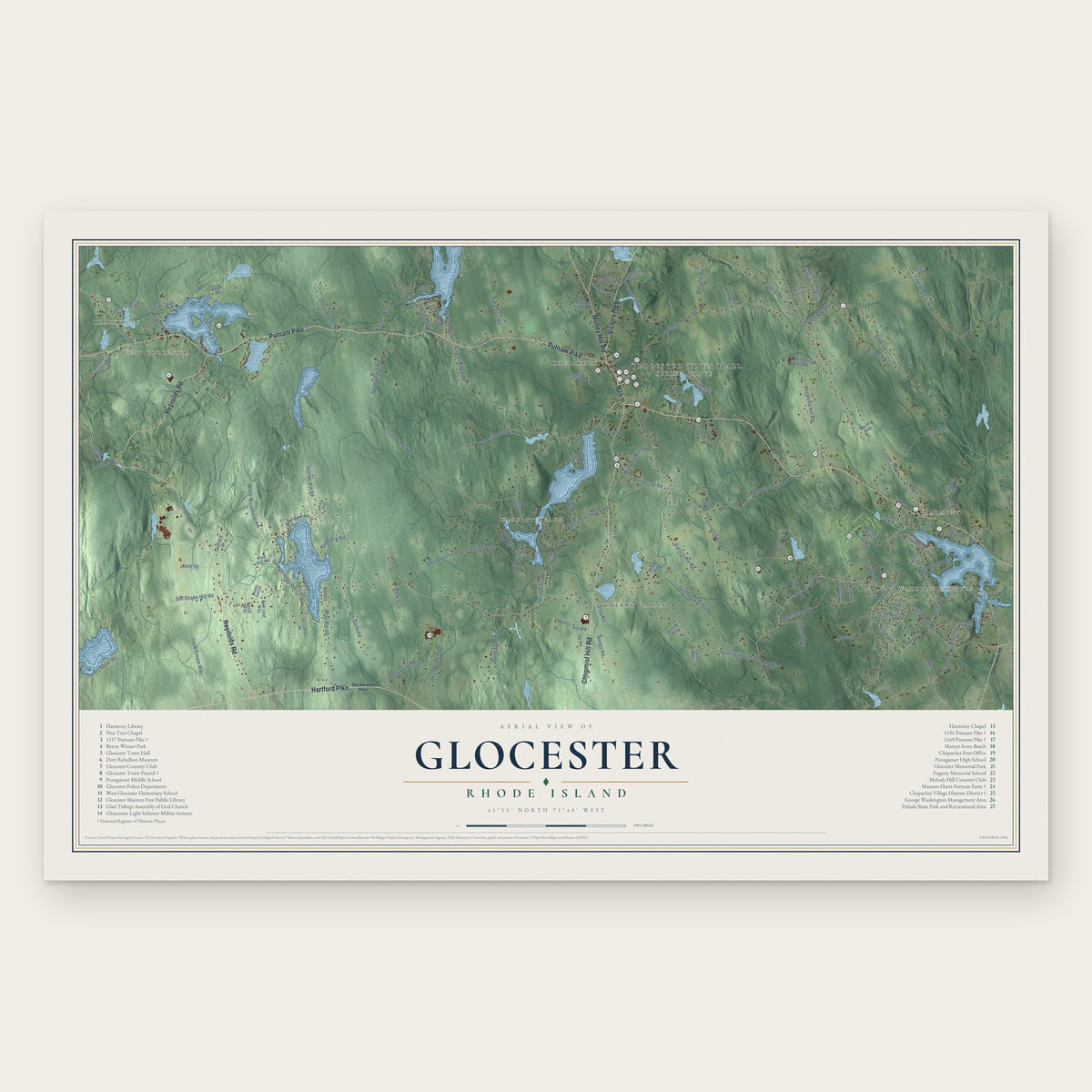 Glocester, Rhode Island map print, the full design