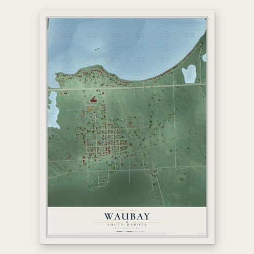 Waubay, South Dakota map print, the full design