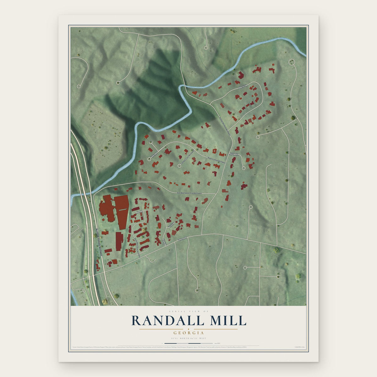 Randall Mill, Georgia map print, the full design