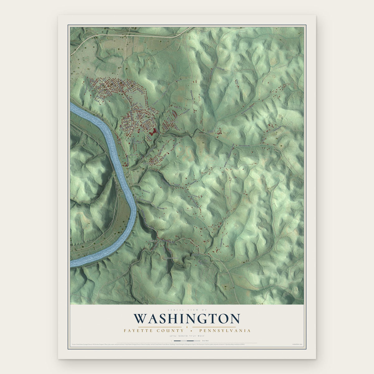 Washington, Fayette County, Pennsylvania map print, the full design