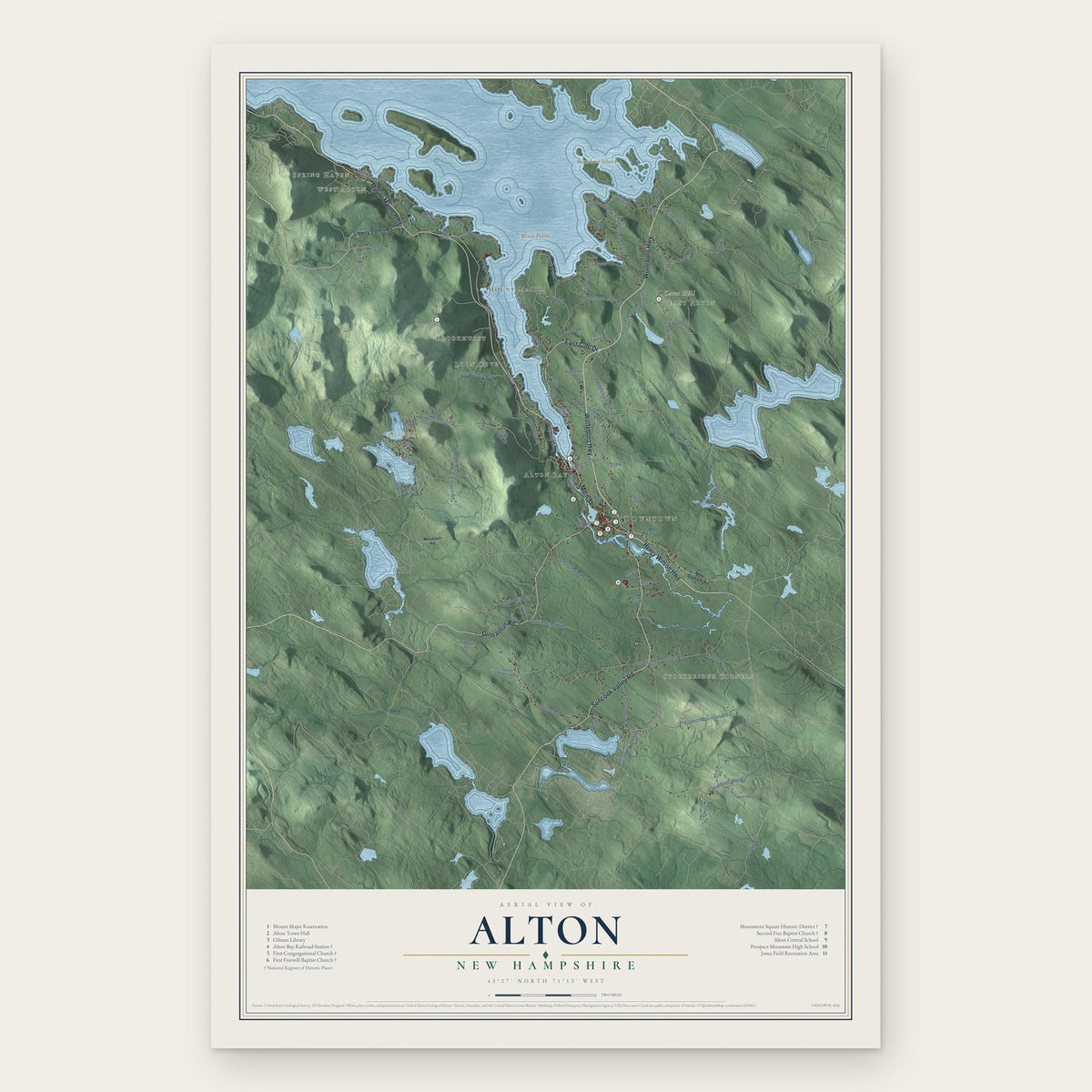 Alton, New Hampshire map print, the full design