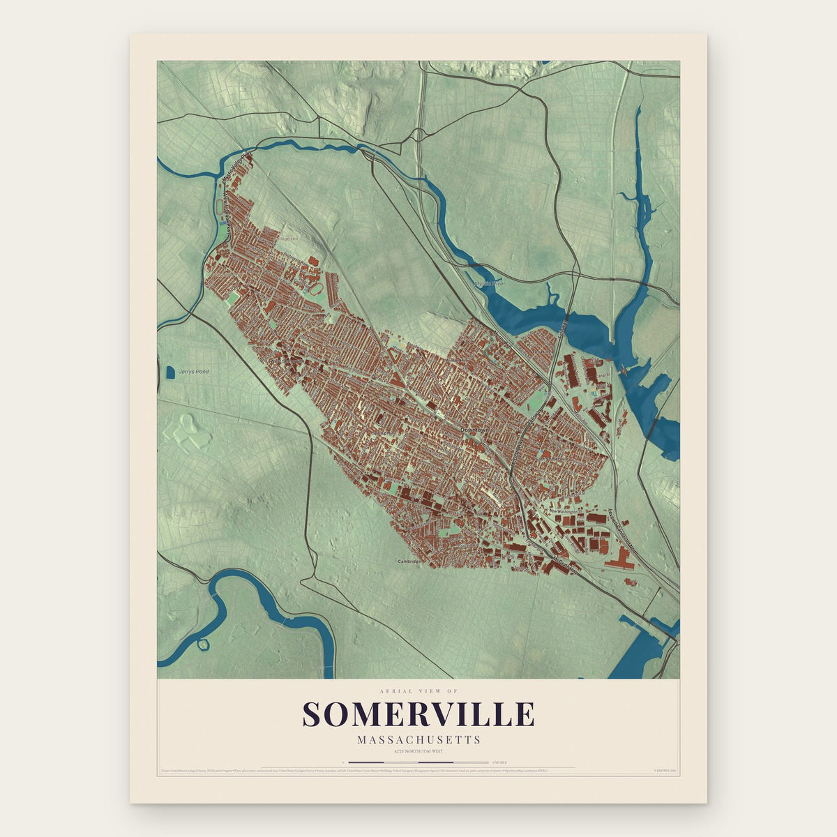 Somerville, Massachusetts map print, the full design