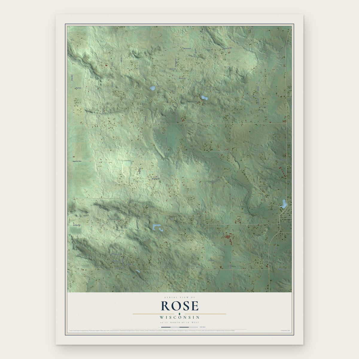 Rose, Wisconsin map print, the full design