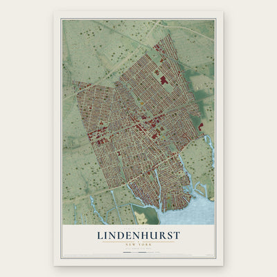 Lindenhurst, New York map print, the full design