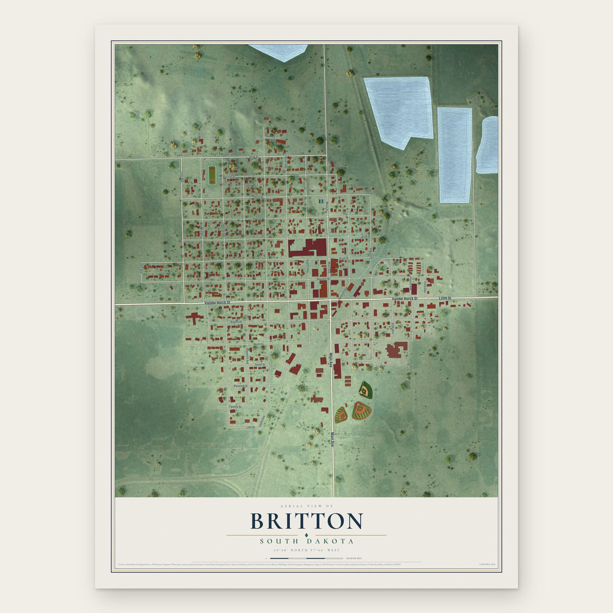 Britton, South Dakota map print, the full design