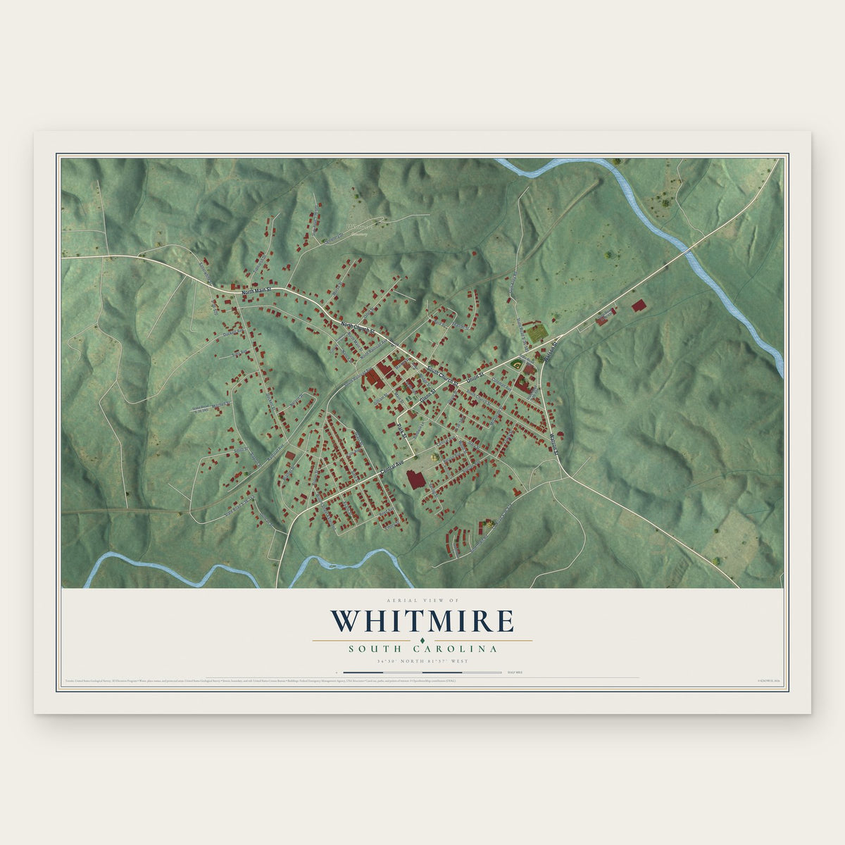 Whitmire, South Carolina map print, the full design