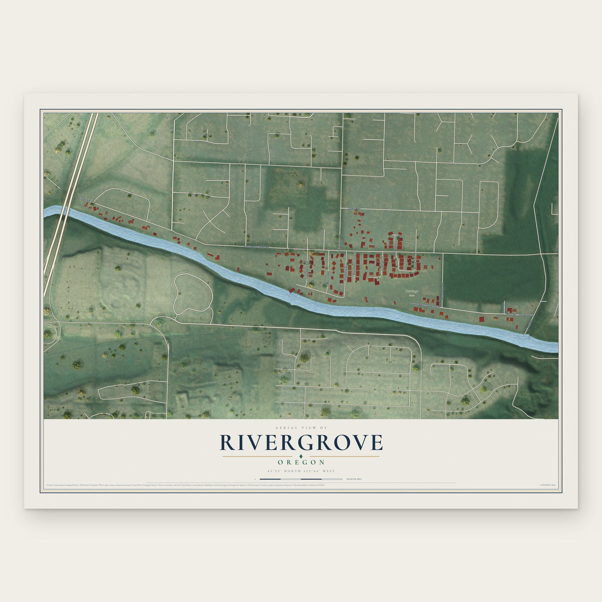 Rivergrove, Oregon map print, the full design