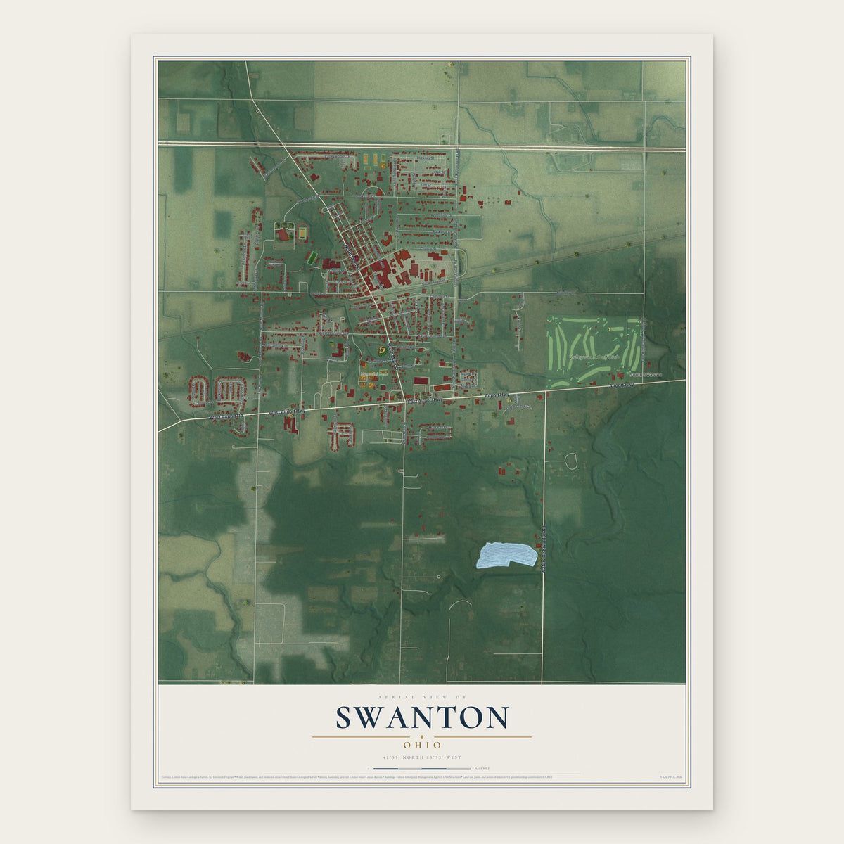 Swanton, Ohio map print, the full design