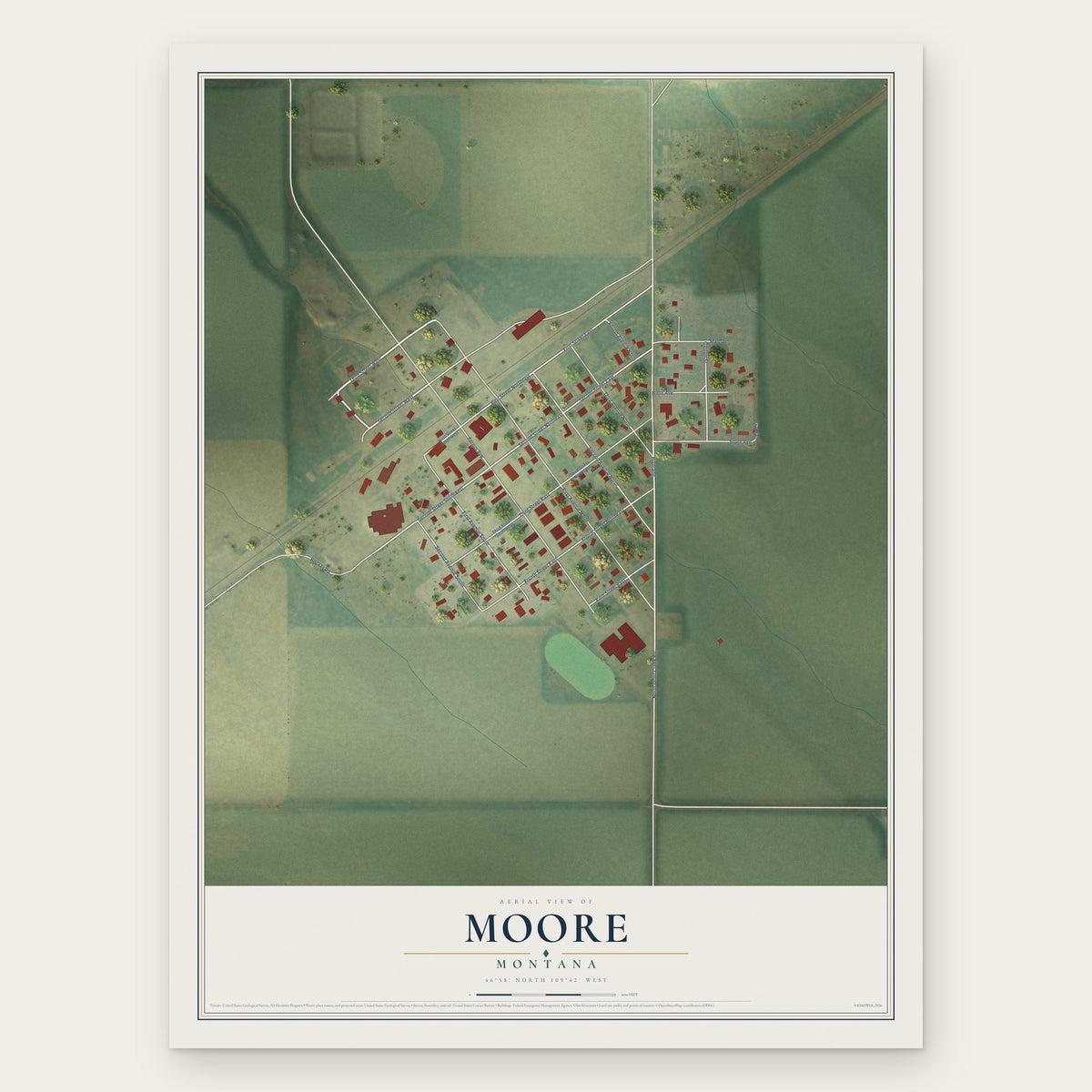 Moore, Montana map print, the full design