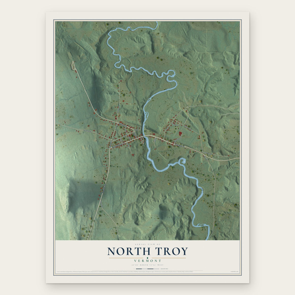 North Troy, Vermont map print, the full design