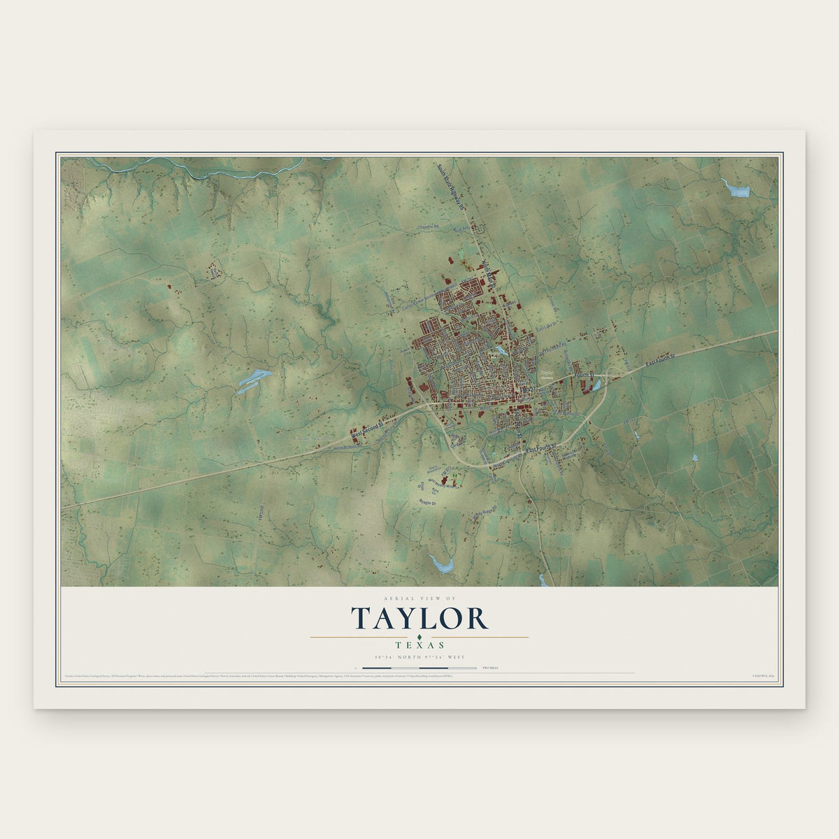 Taylor, Texas map print, the full design