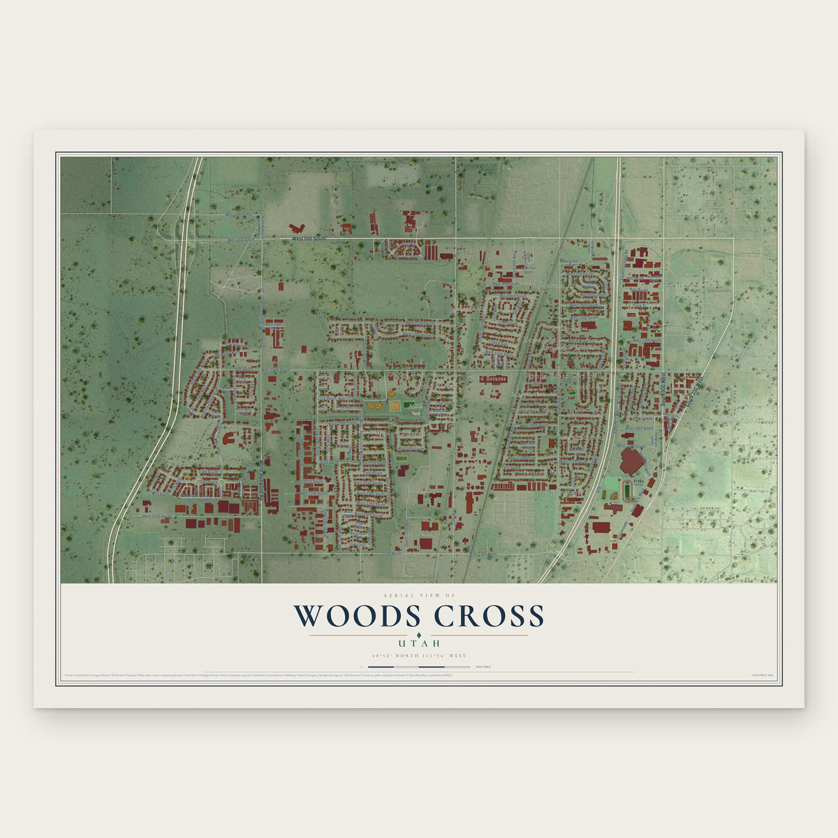 Woods Cross, Utah map print, the full design