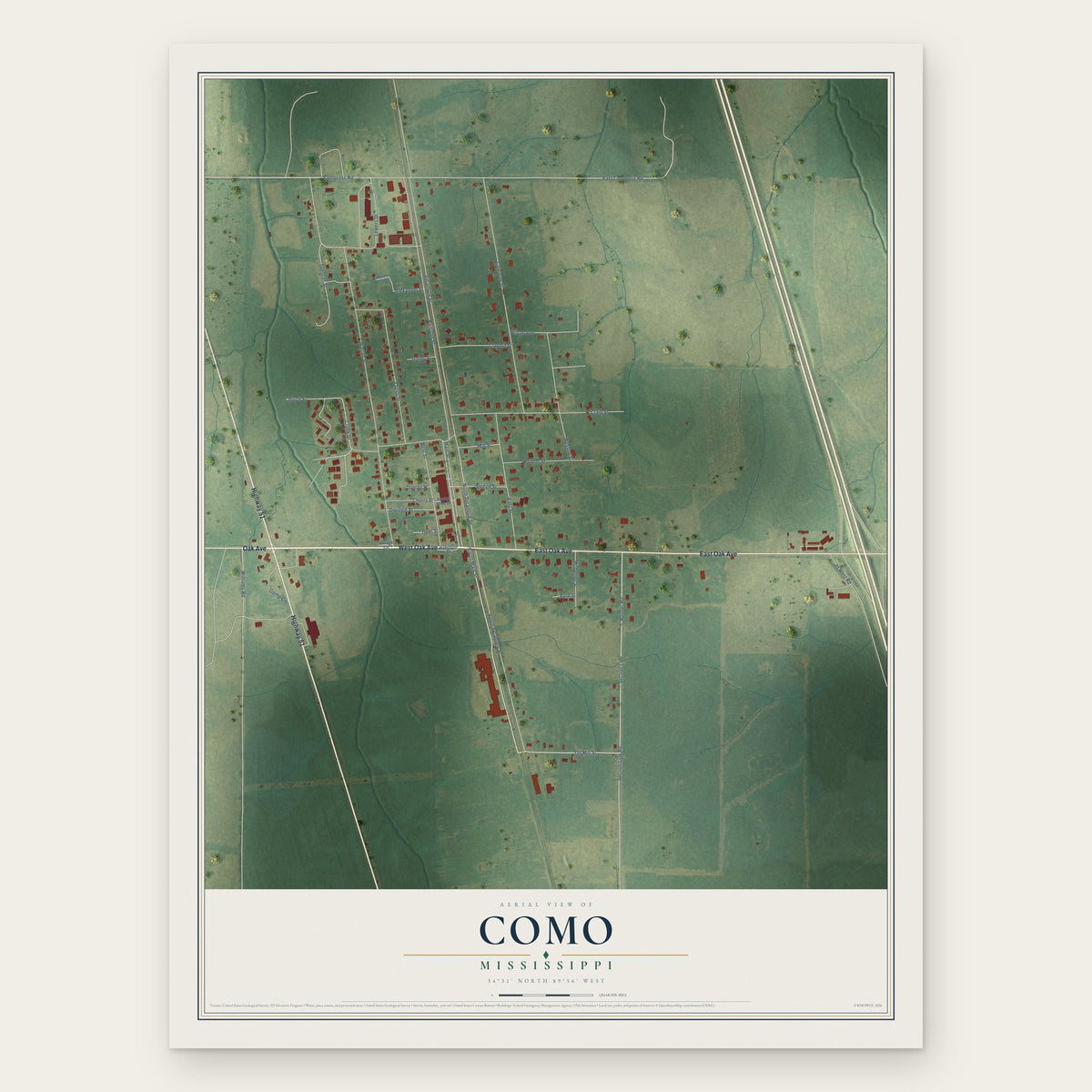 Como, Mississippi map print, the full design