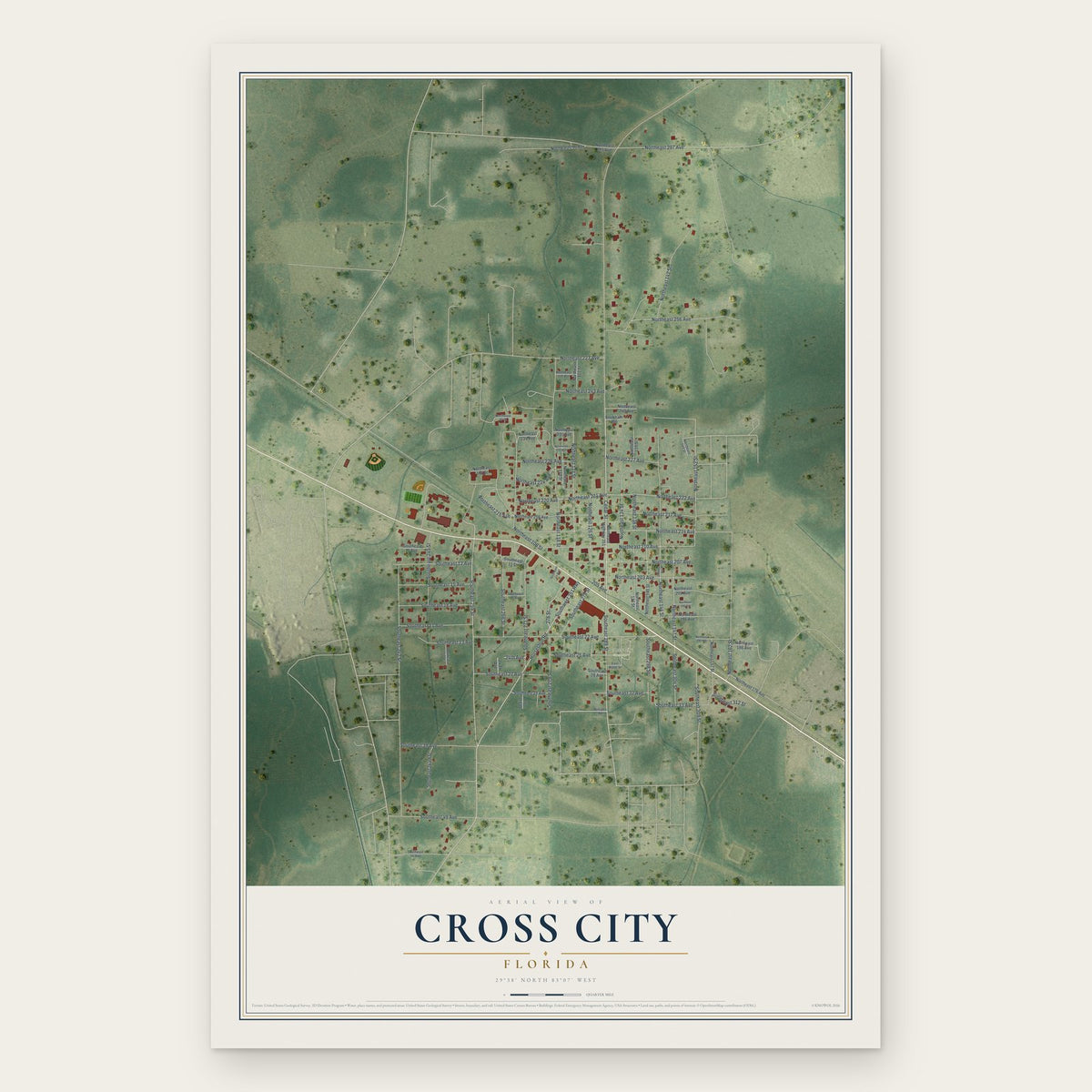 Cross City, Florida map print, the full design