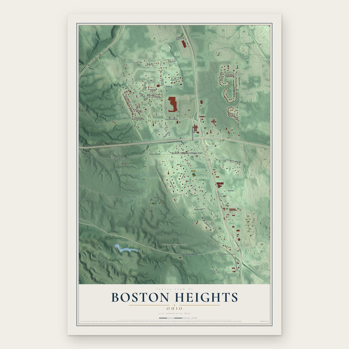Boston Heights, Ohio map print, the full design