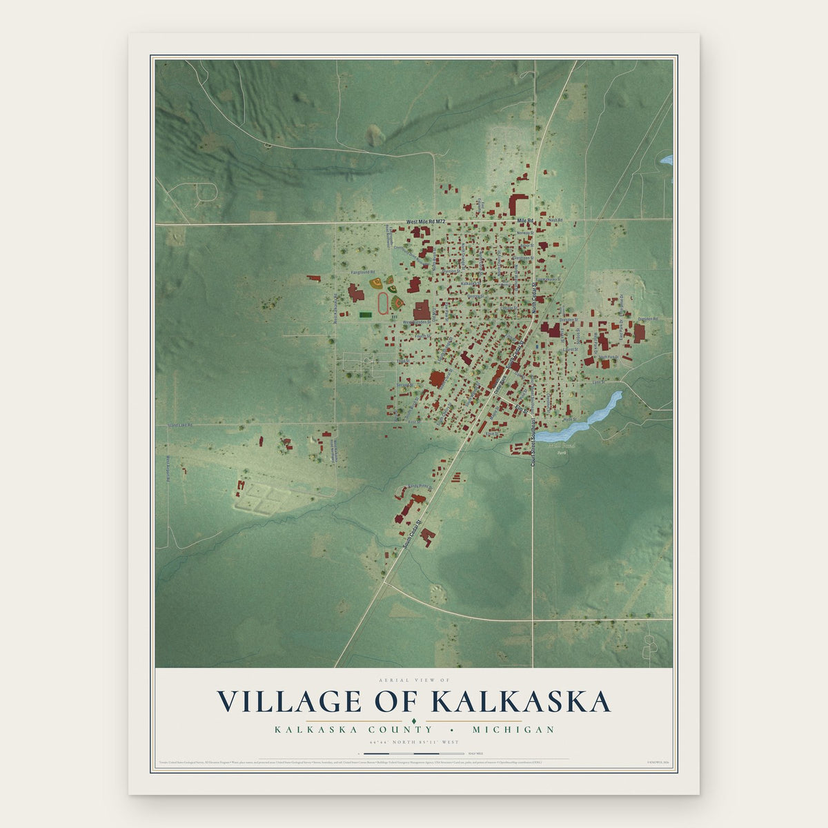 Kalkaska, Michigan map print, the full design