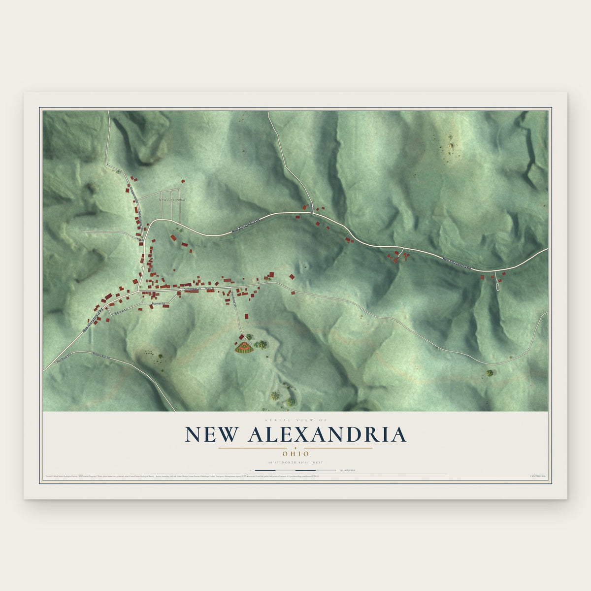 New Alexandria, Ohio map print, the full design