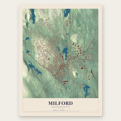 Milford, Massachusetts map print, the full design