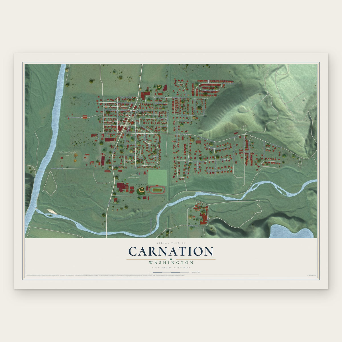 Carnation, Washington map print, the full design