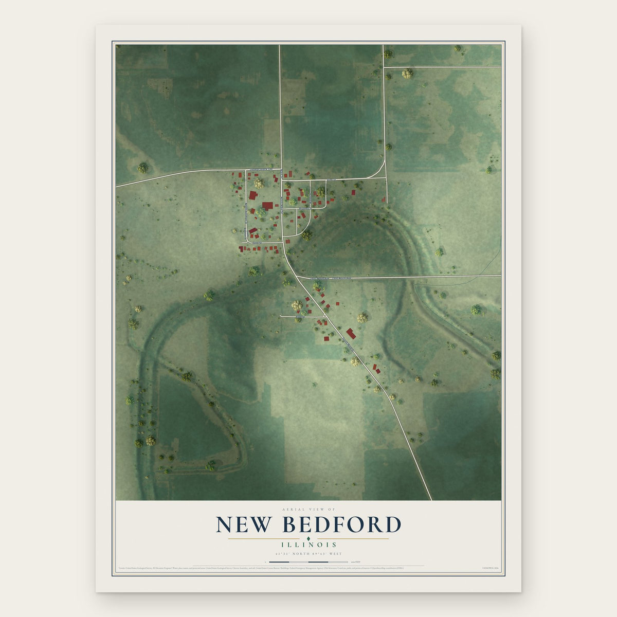 New Bedford, Illinois map print, the full design